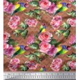 thumbnail image 1 of Soimoi Poly Georgette Fabric Bird,Leaves & Rose Floral Print Fabric by Yard 42 Inch Wide, 1 of 3