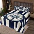 thumbnail image 2 of Erosebridal Nautical Compass Coverlet Set Queen, Geometric Stripes Bedding Set, Ocean Theme Decor, 3 Pieces, 2 of 5