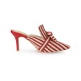 thumbnail image 3 of BLISSFUL STEP Mules à Talon Aiguille pour Femmes Bout Pointu Rayure Nœud à Enfiler Chaussures Habillées Rouge 11, 3 of 7
