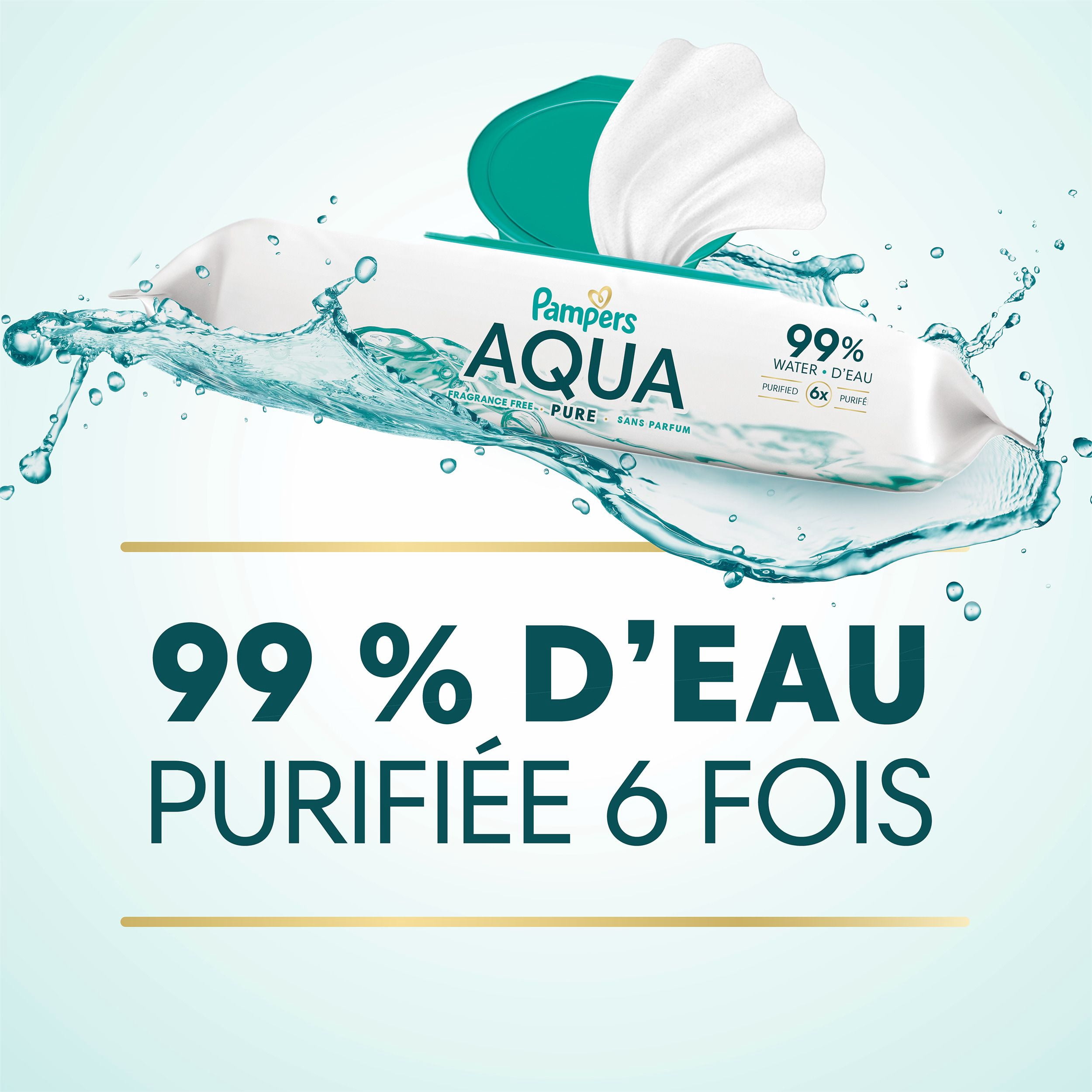 Lingettes pour bébés Pampers Aqua Pure, 99 % d’eau, sans parfum, non parfumées, à base d’eau, lingettes pour bébés à usage multiple, total de 112 lingettes pour bébés (2X emballages rabattables)