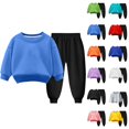 thumbnail image 1 of Pisexur Ensemble 2 Pcs pour Bébé Filles Garçons Automne Hiver Mode Décontractée Polaire Couleur Unie Manches Longues Col Rond Chandails en Molleton et Pantalons Vêtements de Détente Ensemble de Survêtement pour Enfants 3-8 Ans, 1 of 4