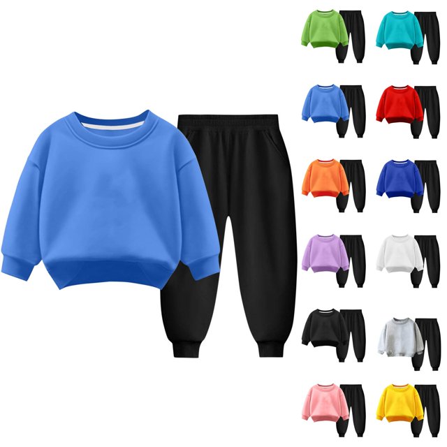 Pisexur Ensemble 2 Pcs pour Bébé Filles Garçons Automne Hiver Mode Décontractée Polaire Couleur Unie Manches Longues Col Rond Chandails en Molleton et Pantalons Vêtements de Détente Ensemble de Survêtement pour Enfants 3-8 Ans