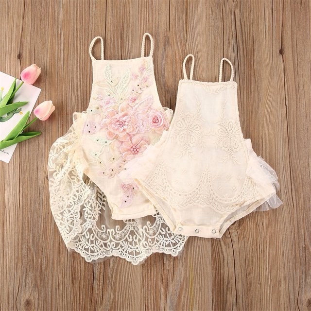 Nouveau-né Bébé Filles Barboteuse en Dentelle Fleur Robe Combinaison Justaucorps une-Pièce Vêtements