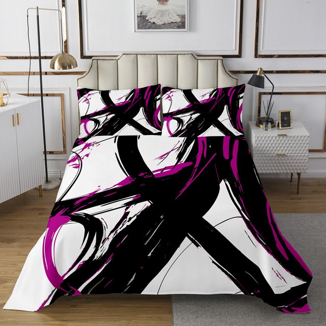 Erosebridal Modern Geometry Coverlet Set King, Striped Bedding Set, Futuristic Minimalism Decor 3pcs