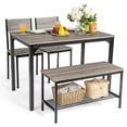 thumbnail image 1 of Gymax Ensemble de Salle à Manger 4 Pcs Bureau Rustique 2 Chaises et Banc avec Étagère de Rangement Gris, 1 of 9