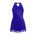 thumbnail image 1 of Ocealan Robe de Danse Latine Jazz pour Filles Enfants Costume de Danse Tango Rumba Samba Brillant Justaucorps à Franges Bleu 12, 1 of 5