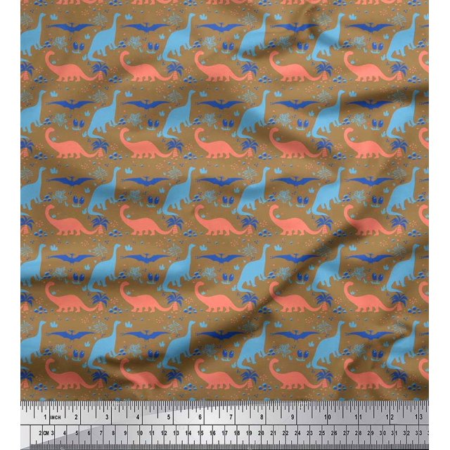 Soimoi Polyester Crepe Fabric Tree & Dinosaur Animal Print Fabric by Yard 52 Inch Wide