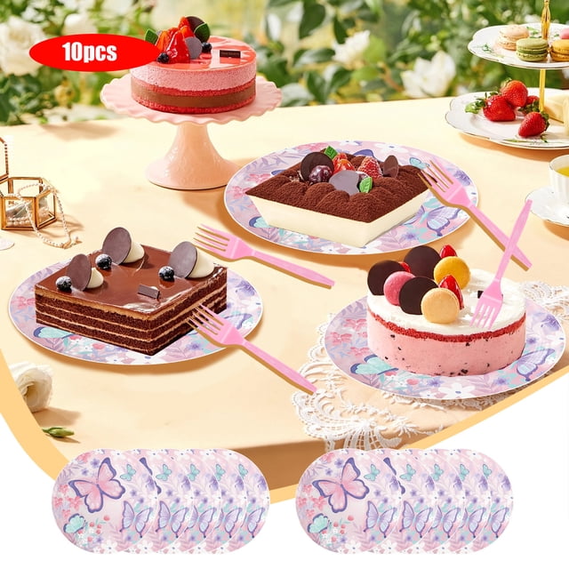 Dvkptbk Butterflies Birthday Party Supplies Colorful Tableware Set of Disposable 7 Inch Plates 10pcs 9 Inch Plates 10pcs Tableware Napkins 20pcs Tableware