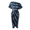 thumbnail image 4 of Ladies Sexy Slant Collar Off Shoulder Waist Striped Irregular Slit Dress, 4 of 5