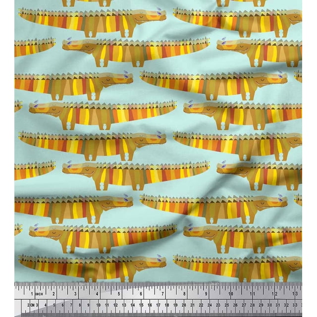Soimoi Poly Georgette Fabric Crocodile Kids Fabric Prints by Yard 52 Inch Wide