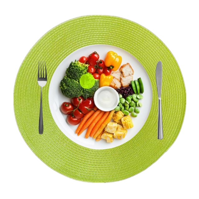 Djiypn Braided Round Placemats Set of 8, Woven Washable Non-Slip Table Mats for Kitchen Dining, 15 Inch, Heat Resistant - Natural Fabric Indoor Outdoor Place Mats(Fruit Green)