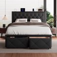 thumbnail image 1 of iPormis Full Bed Frame with 2 Drawers, Metal Platform Bed with Charging Station and Linen Fabric Storage Headboard Strong Metal Slats,Black, 1 of 9