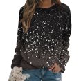 thumbnail image 4 of AherBiu Chandails à Col Rond pour Femmes Manches Longues Imprimé Brillant Printemps Décontracté Ample Chandail Pailleté Hauts, 4 of 5
