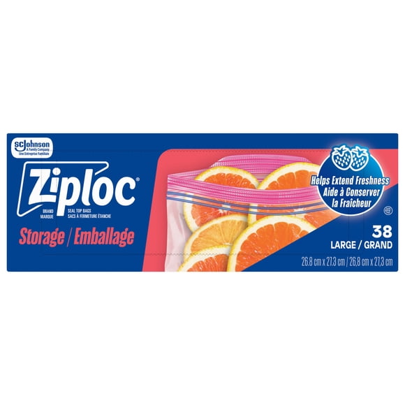 Ziploc® Sacs de Conservation avec la Technologie Qui Reste Ouverte, Grands, 38 Sacs