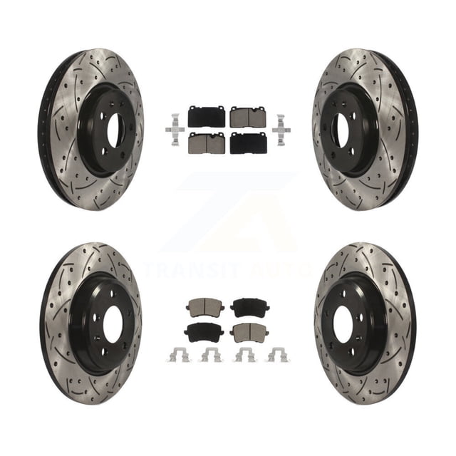 Transit Auto Front Rear Coated Drilled Slotted Disc Brake Rotors and Ceramic Pads Kit for Car Audi Q5 KDC-100660