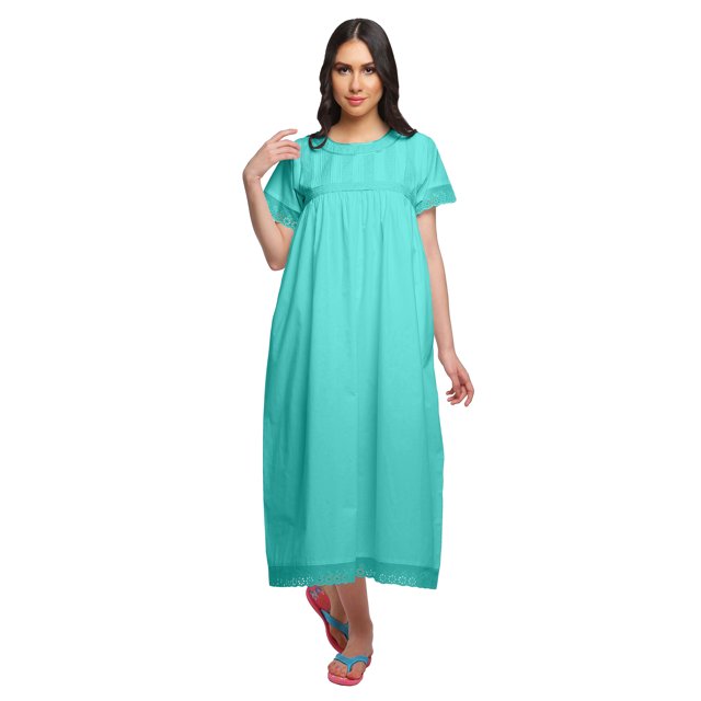 Moomaya Nuisette d'Allaitement en Coton pour Femmes, Unie, Ligne A, Col Rond