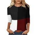thumbnail image 1 of IROINID Rabais T-Shirts pour Femmes à Manches 3/4 Imprimés T-shirt Ample Blouse Mi-Longue Col Rond Hauts de Détente, Bordeaux, 1 of 4