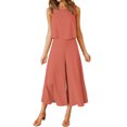 thumbnail image 2 of Mikilon Ensemble Élégant pour Femmes 2 Pcs Col Rond Sans Manches Shorts Haut Plus Pantalon Large Coton et Lin Col Rond Sans Manches Shorts, Pantalons Jambes Élargis, Ensemble Pantalon Long Rouge TG, 2 of 6