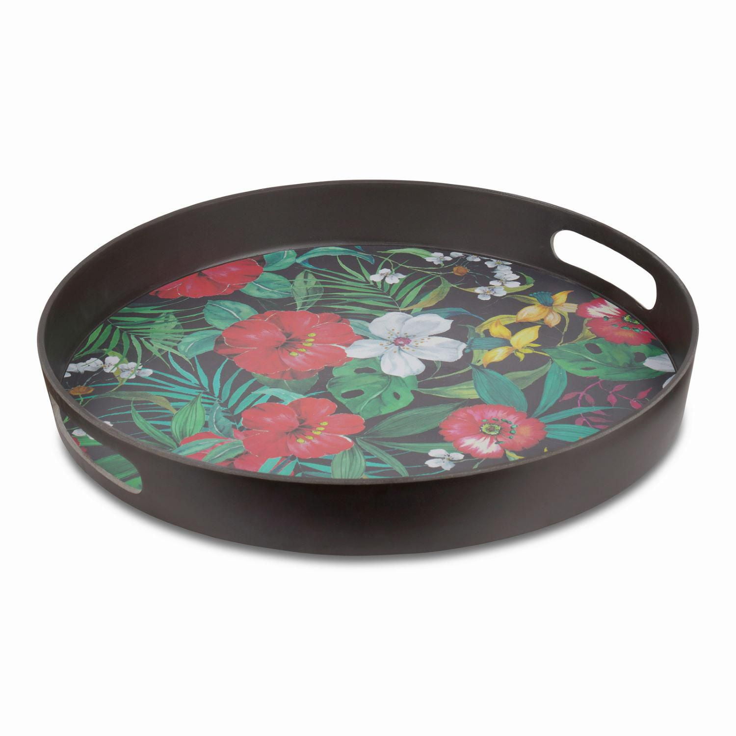 Bambou Noyer Floral Plateau rond 38cm
