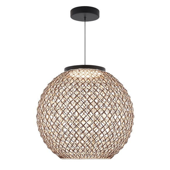 Artika Benson Exotic Integrated LED Pendant Light, Black and Rattan