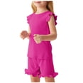 thumbnail image 1 of RXIRUCGD 2025 Vêtements d'Été pour Enfants Ensemble d'Été pour Enfants Couleur Unie Confortable T-Shirt à Manches Courtes à Col Rond et Ensemble de Shorts pour Enfants, 1 of 6