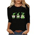 thumbnail image 2 of Mceream T-Shirt à Manches 3/4 pour la Saint-Patrick, Hauts pour Femmes, Printemps, Col Rond, T-Shirts Décontractés, Blouses à Imprimé Floral, T-Shirts Graphiques, Tenues d'Été, Hauts Boho, Grande Taille, Chemises à Imprimé Trèfle, Noir G, 2 of 5