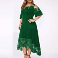 thumbnail image 4 of CHUANK Robes Maxi d'Été Grande Taille pour Invitée de Mariage Robe en Dentelle à Empiècements Épaules Dénudées Longues Robes Manches Courtes, 4 of 7