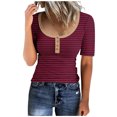 thumbnail image 1 of Birdeem Mode Blouses Imprimées Rayées pour Femmes T-Shirt à Boutons Manches Courtes Col Rond, 1 of 9