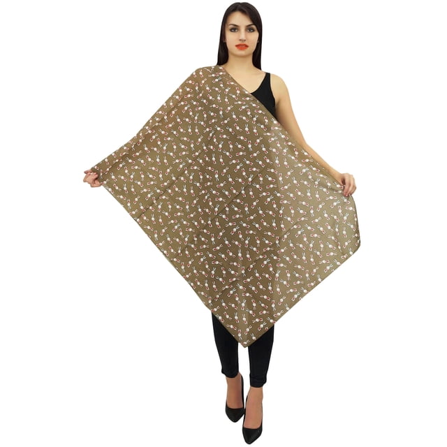 Phagun Women Neck Wrap Dupatta Scarf Rabbit Print Cotton Voile Long Stole-Light Olive Green