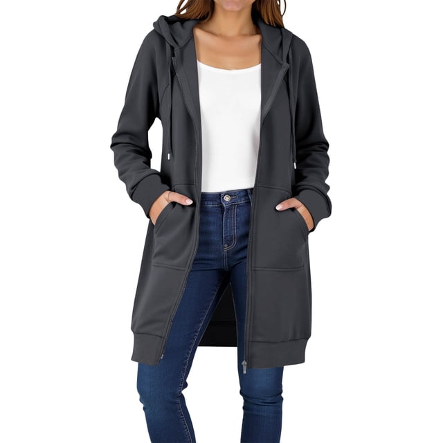 HAiming Womens over Size Solid Color Long Hoodie Jacket Casual Long Sleeve Drawstring Hooded Sweatshirt