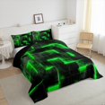 thumbnail image 2 of YST Neon Green and Black King Comforter Set for Boys Girls,3D Checkered Geometric Bedding Set,Abstract Square Grid Comforter Set Lightweight Soft,Glowing Geometry Quilt Bed Set 3Pcs, 2 of 5