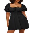 thumbnail image 1 of Robe à Manches Bouffantes Col Carré pour Femmes Mini A-Line Été Robes Cravate Robe de Soleil Mini Robe, 1 of 9