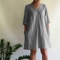 thumbnail image 2 of QIPOPIQ Robes pour Femmes Robe Fumée à Volants Manches Courtes Robe Décontractée Ample Robe d'Été Col en V Robe Unie Offres 2023, 2 of 9