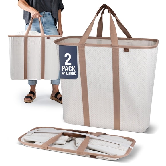 CleverMade Panier à Linge Pliable  Panier à Linge Pliable et Fourre-Tout, Panier à Linge Escamotable TTG 64 L avec Poignées, Organisateur de Lessive Gain de Place pour la Maison et les Voyages, 2 P