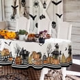 thumbnail image 1 of Oval Halloween Tablecloth 60x102 Inch,Horror Pumpkin Castle Skull Oval Tablecloth,Polyester Waterproof Wrinkle-resistant and Durable Tablecloth,Suitable for Halloween,Party,Kitchen and Home Decor, 1 of 6