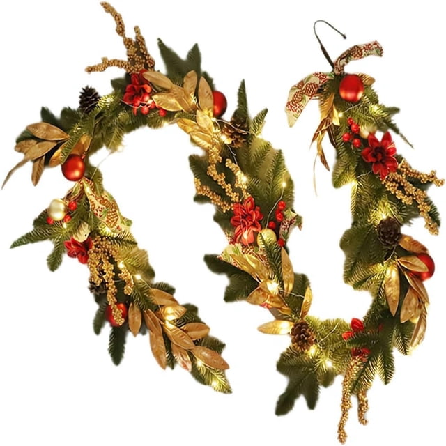 Yhmxh Artificial Christmas Swag Prelit Christmas Wreaths With LED String Light Christmas Wreath Pre-installed Christmas Wreath With LED Lights String Christmas Mailbo Christmas Party Decor
