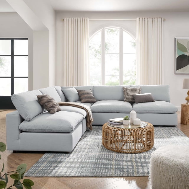 Modway Commix 5-Piece Down Filled Overstuffed Armless Sectional Sofa in Light Gray