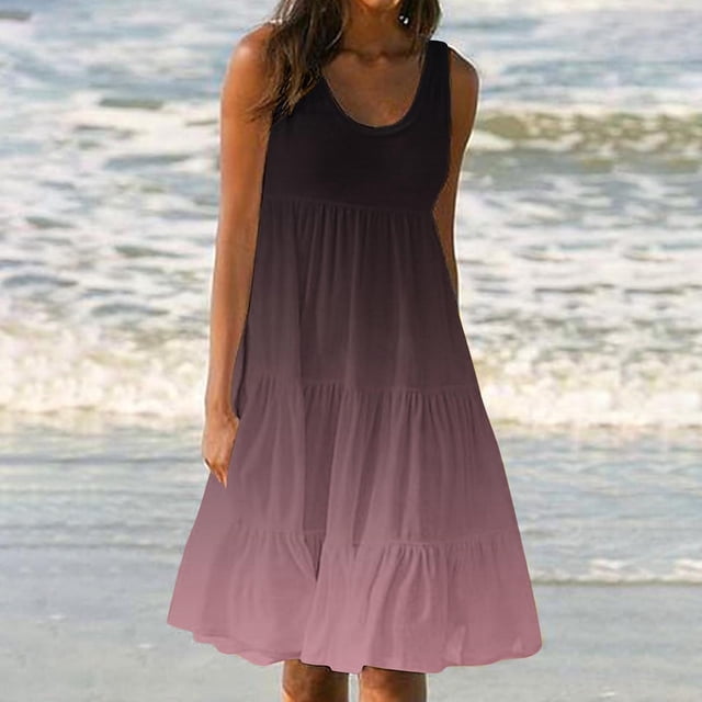 Mlkoz Dresses for Women,Womens Robe d'Été Sans Manches à Col Rond Imprimé pour la Plage, Cadeaux pour Femmes