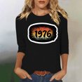 thumbnail image 1 of Uootdi Hauts pour Femmes Manches 3/4 Col Ras du Cou 1976 Imprimé Arc-en-Ciel Rétro Coupe Décontractée T-Shirts Nostalgiques pour Escapade d'Été Cadeau, 1 of 4