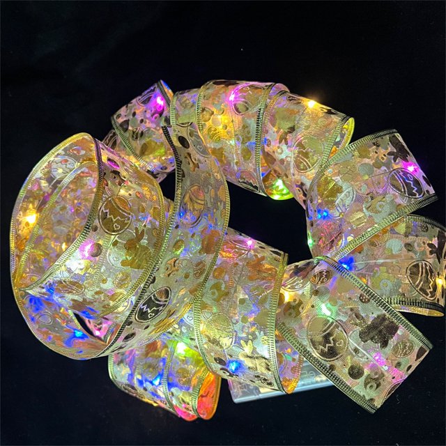 Agiferg Easter Decoration LED Ribbon Lights Easter Tree Ornaments DIY Lace Bow String Lights Decoration