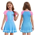 thumbnail image 1 of TiaoBug Maillot de Bain à Manches Courtes pour Filles Fermeture Éclair avant Rembourré Tenue de Plage Robe de Bain UPF50+ Protection Éruption Rose&Bleu 140/L 不带胸胸, 1 of 6