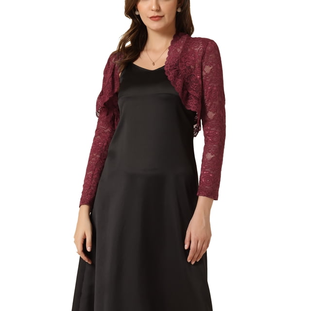 INSPIRE CHIC Boléro Court Ouvert en Dentelle Florale Transparente pour Femme TP Rouge Carmin