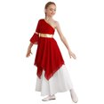 thumbnail image 3 of Aislor Robe de Danse Liturgique de Louange Lyrique pour Filles Enfants, Robe de Danse à Blocs de Couleur, Robe de Culte à Ourlet Asymétrique, Rouge 16, 3 of 7