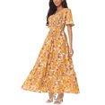 thumbnail image 4 of INSPIRE CHIC Robe Maxi d'Été Décontractée pour Femme à Col en V, à Fleurs, Manches Courtes Volantées, Smockée, Fluide, avec Poches, P Jaune, 4 of 6