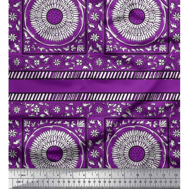 Soimoi Poly Georgette Fabric Leaves & Floral Block Fabric Prints by Yard 42 Inch Wide