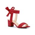 thumbnail image 1 of BLISSFUL STEP Women's Open Toe Ankle Tie Back Block Heels Sandals Red (Size 6.5), 1 of 7