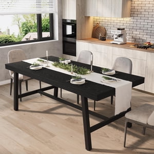 Industrial Table pour 6-8 personnes, 70.87" Table de cuisine longue avec cadre en métal robuste, comptoir rectangulaire pour le dîner, cuisine, salle à manger (noir, 71" Non extensible)