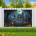 thumbnail image 2 of Spooky Scene Halloween Banner Gothic Theme Pumpkin Lantern Skeleton Design Cemetery Setting for Halloween Party Event Decor, 2 of 5