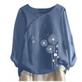 thumbnail image 1 of CHUANK Hauts pour Femmes en Liquidation à Moins de 10$ Hauts pour Femmes Décontractés Printemps Été Manches Longues Coton Lin Imprimé Graphique Pissenlit Col Rond Blouses Vintage Grande Taille, 1 of 4