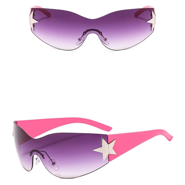 Fashion Men Women Star Wrap Around Sunglasses Cycling Rimless Futuristic Sunglasses